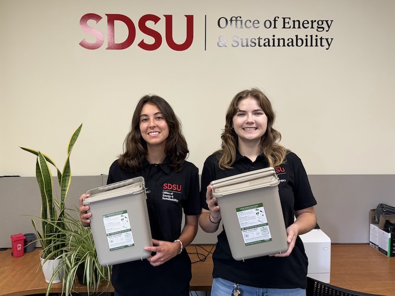 Compost student assistants in the Office of Energy & Sustainability collaboration room